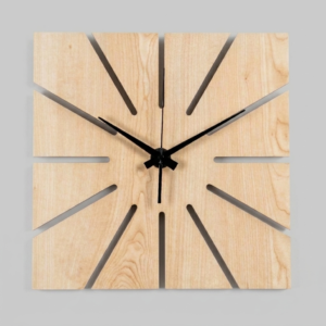 Modern Axle Clock by Loravien, 38cm silent wall clock featuring a layered 3D geometric numeric dial with a frosted clear acrylic back panel and premium natural wood frame.