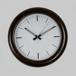 Heritage Timeless Classic Edition Wall Clock by Loravien, 37 cm diameter featuring a specially crafted wood-textured case and a minimalist linear index on a pure white dial, protected by high-clarity glass.