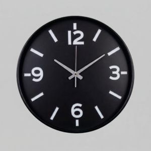 Loravien Onyx Noir Prestige Wall Clock featuring a 50 cm large-scale matte black case, a sophisticated marble-textured anthracite dial, and minimalist matte black hands with a silent movement.