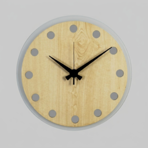 Loravien Terra Earth Core Edition 38 cm wall clock featuring a natural birch wood geometric dial over a frosted acrylic back panel with vintage silver-toned hands.